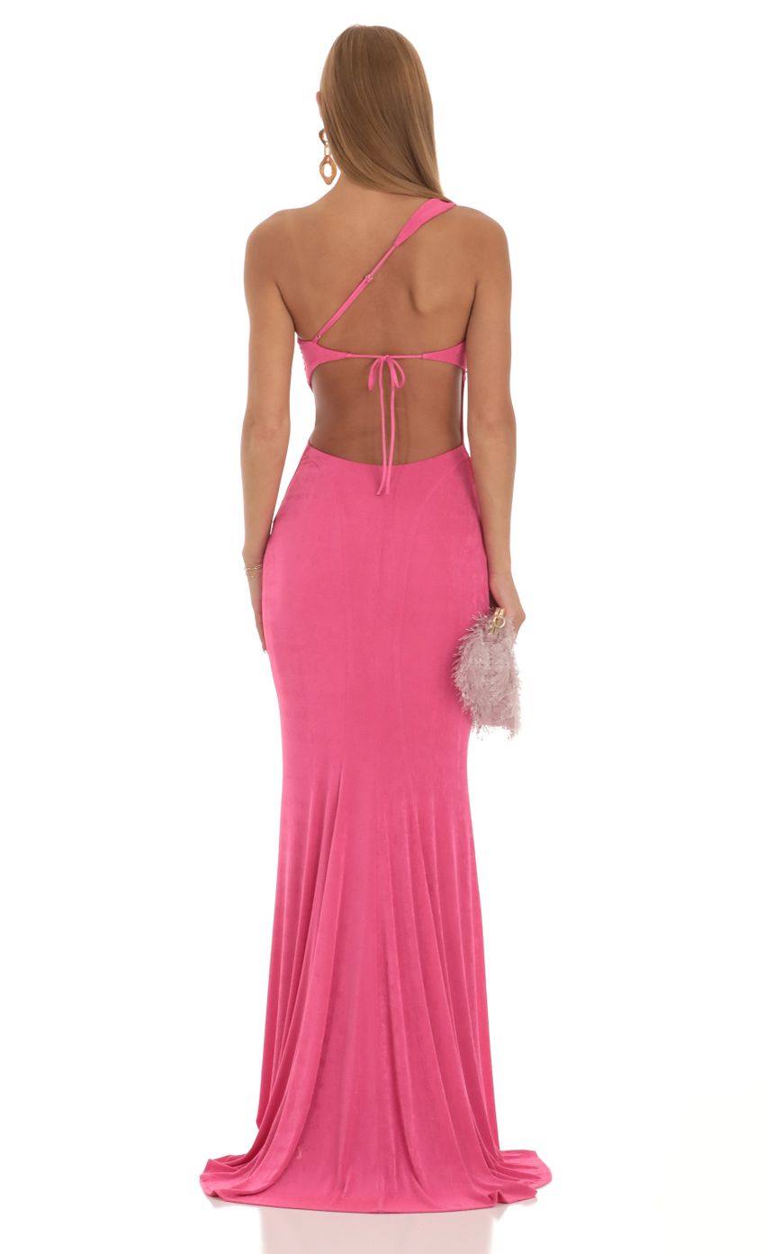 Picture One Shoulder Maxi Dress in Pink. Source: https://media-img.lucyinthesky.com/data/Apr23/850xAUTO/78f1c074-f16d-4a2c-8e59-4840362910b3.jpg
