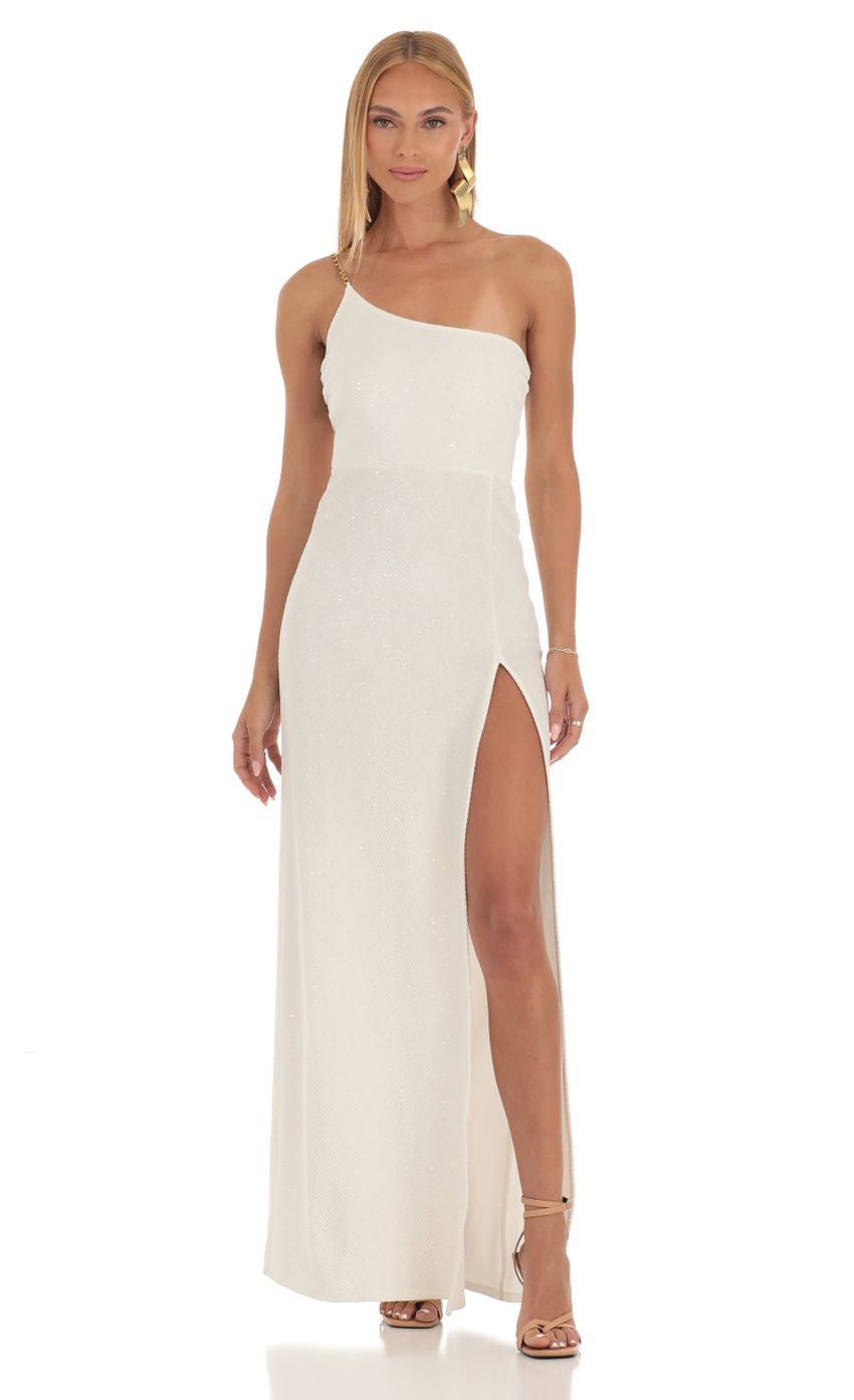 Picture Elisabeth Velvet Shimmer One Shoulder Maxi in White. Source: https://media-img.lucyinthesky.com/data/Apr23/850xAUTO/7b5603ff-e146-4b17-9a19-7ac13934a282.jpg
