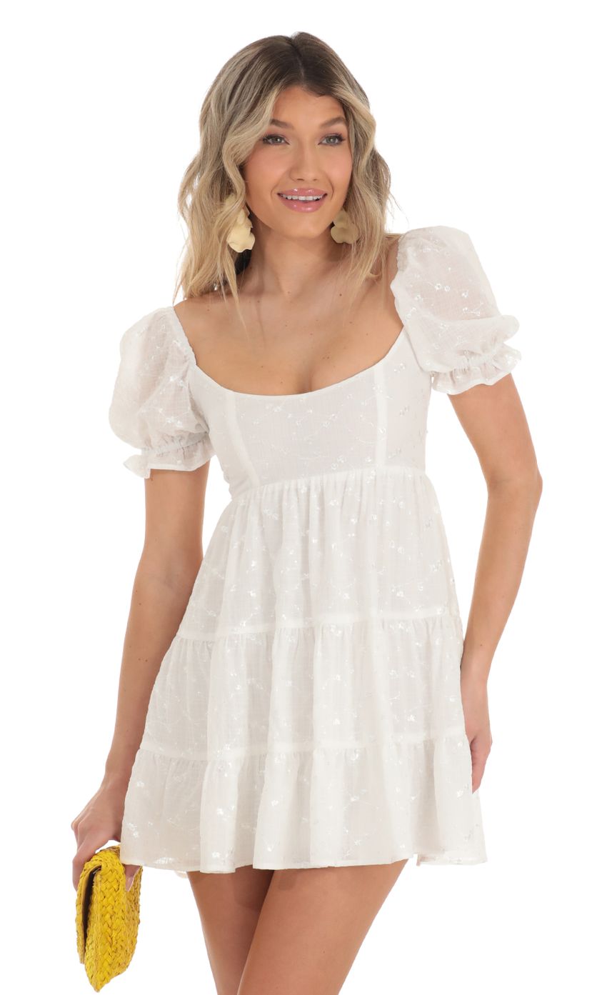 Picture Chiffon Floral Fit and Flare Dress in White. Source: https://media-img.lucyinthesky.com/data/Apr23/850xAUTO/826943c9-299d-4431-83f2-1c1747c7f280.jpg