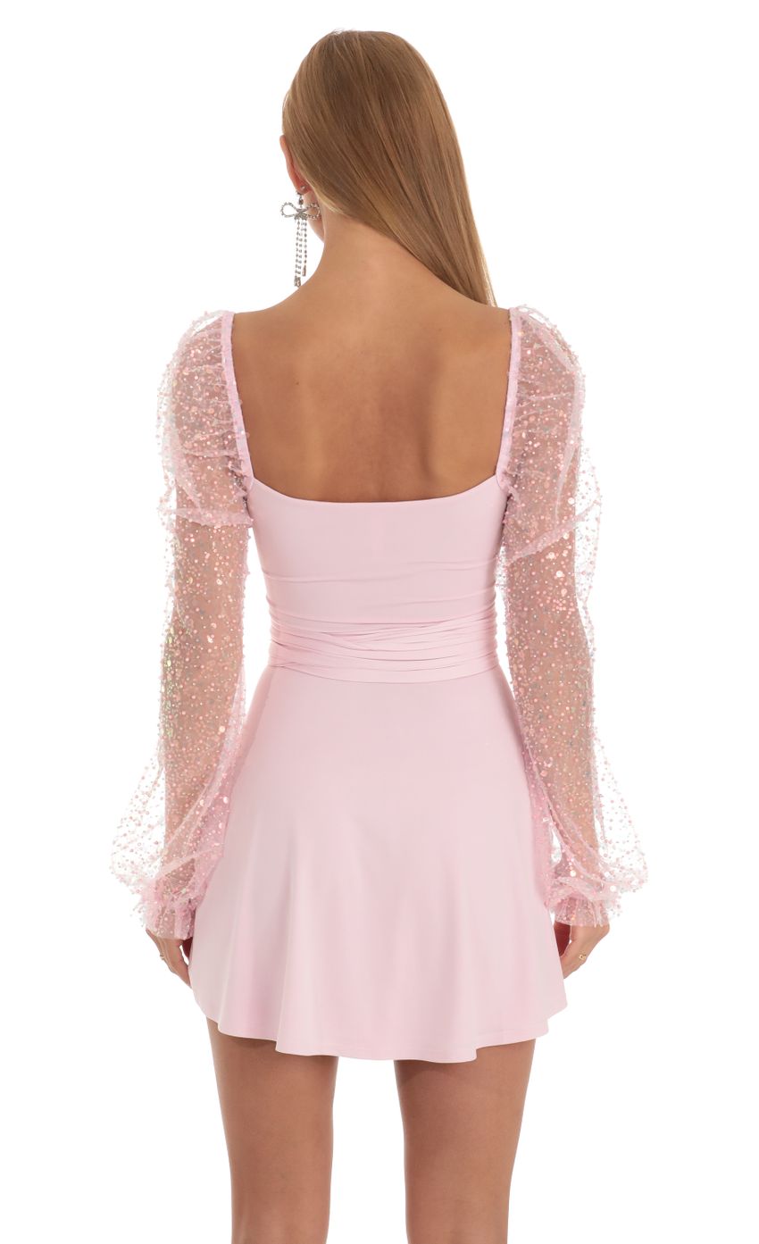 Picture Sequin Puff Wrap Dress in Pink. Source: https://media-img.lucyinthesky.com/data/Apr23/850xAUTO/85bb65dc-1a95-4328-9bfd-11f8b36e7e68.jpg