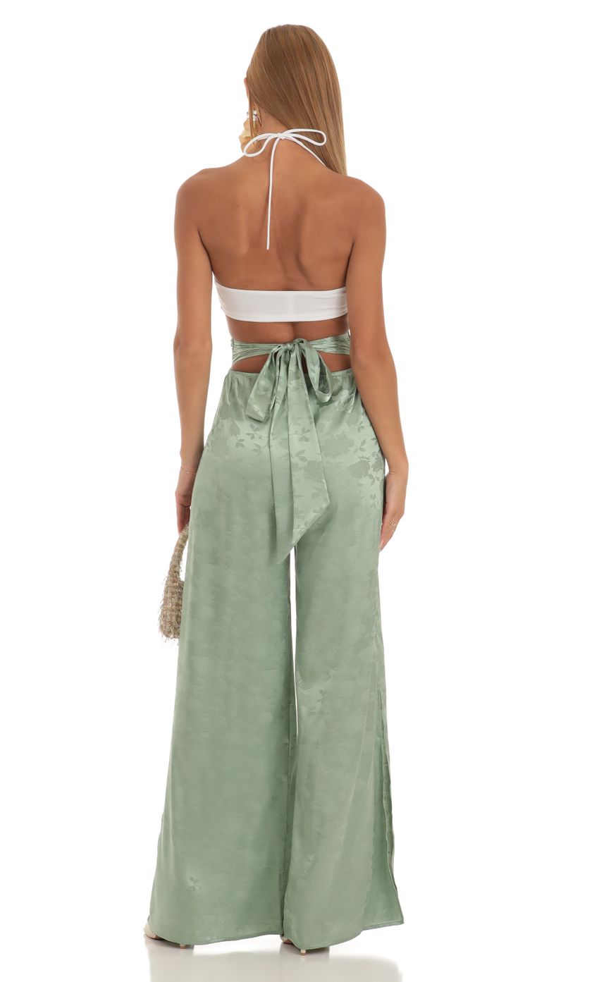 Picture Floral Jacquard Wide Leg Pants in Green. Source: https://media-img.lucyinthesky.com/data/Apr23/850xAUTO/b4110ef3-9661-462c-b6f1-5c36bee6e4a7.jpg