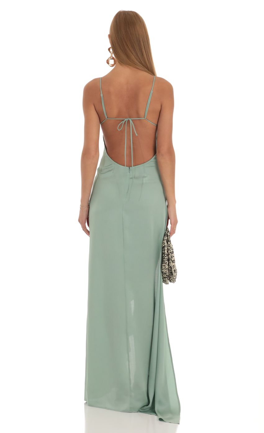 Picture Satin Ruffle Maxi Dress in Sage. Source: https://media-img.lucyinthesky.com/data/Apr23/850xAUTO/c20eafec-b57a-423f-8ab8-aea19424a4c0.jpg