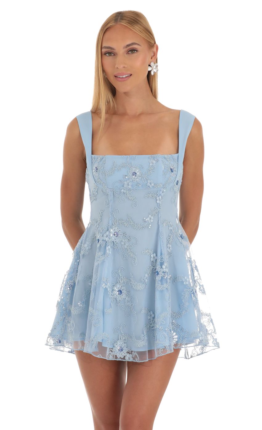 Picture Floral Fit and Flare Dress in Blue. Source: https://media-img.lucyinthesky.com/data/Apr23/850xAUTO/c9228b33-16d7-4e51-99db-8c35870e6974.jpg