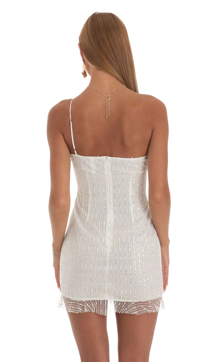Picture Iridescent Sequin One Shoulder Dress in White. Source: https://media-img.lucyinthesky.com/data/Apr23/850xAUTO/e195f1ab-f981-439c-ac4a-7d33a1fb1ea9.jpg