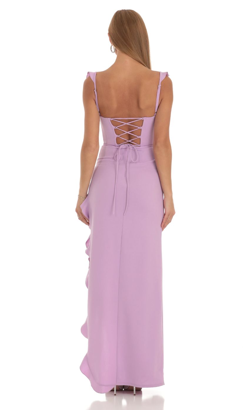 Picture Ruffle Maxi Dress in Lilac. Source: https://media-img.lucyinthesky.com/data/Apr23/850xAUTO/f22aaa15-d1f0-4c61-b9e4-2dd2c404accc.jpg