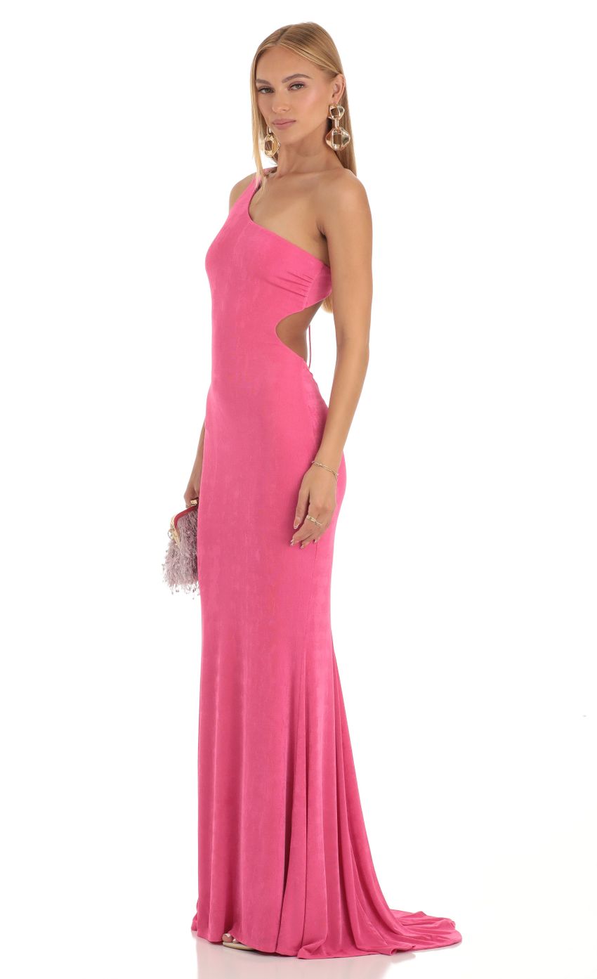 Picture One Shoulder Maxi Dress in Pink. Source: https://media-img.lucyinthesky.com/data/Apr23/850xAUTO/fa3ef587-6383-40ac-961e-f264e42f797b.jpg
