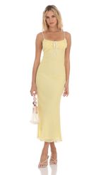 Picture Shimmer Ruched Bust Midi Dress in Yellow. Source: https://media-img.lucyinthesky.com/data/Apr24/150xAUTO/0399cdab-e553-4e8e-bd65-61861fc76528.jpg