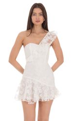 Picture Floral Corset One Shoulder Dress in White. Source: https://media-img.lucyinthesky.com/data/Apr24/150xAUTO/13c00fce-57bc-4daf-8825-b2313461133f.jpg