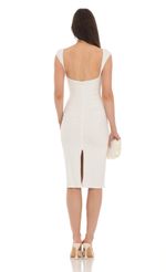 Picture Open Back Ruched Midi Dress in White. Source: https://media-img.lucyinthesky.com/data/Apr24/150xAUTO/213bf1b1-270a-417b-8a04-cd1d6d140ca4.jpg