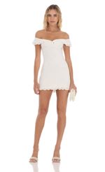 Picture Off Shoulder Twist Dress in White. Source: https://media-img.lucyinthesky.com/data/Apr24/150xAUTO/32747705-7b7b-4fb8-8c86-c4b510dbd0e5.jpg