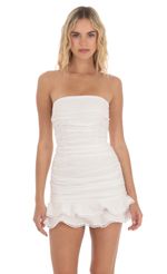 Picture Strapless Ruched Bodycon Dress in White. Source: https://media-img.lucyinthesky.com/data/Apr24/150xAUTO/3cd8921c-df12-4abc-823b-6081039533fb.jpg