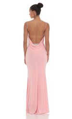 Picture Lace Open Back Maxi Dress in Pink. Source: https://media-img.lucyinthesky.com/data/Apr24/150xAUTO/4e8efadd-b265-4c4b-9194-c4043027d892.jpg
