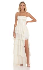 Picture Corset Ruffle Strapless Maxi Dress in Cream. Source: https://media-img.lucyinthesky.com/data/Apr24/150xAUTO/7027b884-e8a4-4f38-9b09-3366927db655.jpg