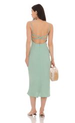 Picture Dotted Open Back Midi Dress in Green. Source: https://media-img.lucyinthesky.com/data/Apr24/150xAUTO/7ca0df44-b02e-4cc2-9f5a-63be1eac60f2.jpg