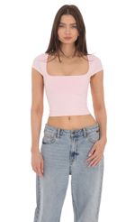 Picture Short Sleeve Crop Top in Lavender. Source: https://media-img.lucyinthesky.com/data/Apr24/150xAUTO/981c3d4a-be1e-41d3-aa44-aefbdef51182.jpg