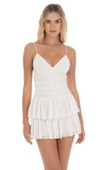 Picture Ruched Ruffle Eyelet Dress in White. Source: https://media-img.lucyinthesky.com/data/Apr24/150xAUTO/aec5611d-a7ea-4ed1-916a-3dc1756f2396.jpg