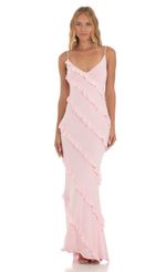 Picture Ruffle Maxi Dress in Pink. Source: https://media-img.lucyinthesky.com/data/Apr24/150xAUTO/bc092f8d-2189-4c30-9b2a-ecaaf6107471.jpg