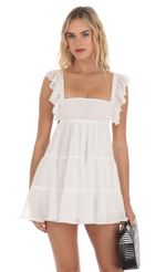 Picture Floral Ruffle Strap Babydoll Romper in White. Source: https://media-img.lucyinthesky.com/data/Apr24/150xAUTO/d0289a4e-21bf-402a-9f98-efb7ecbf05aa.jpg