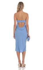Picture Strapless Open Back Midi Dress in Blue. Source: https://media-img.lucyinthesky.com/data/Apr24/150xAUTO/fa919b49-e03c-42a0-a13c-8c2aab9e2b65.jpg