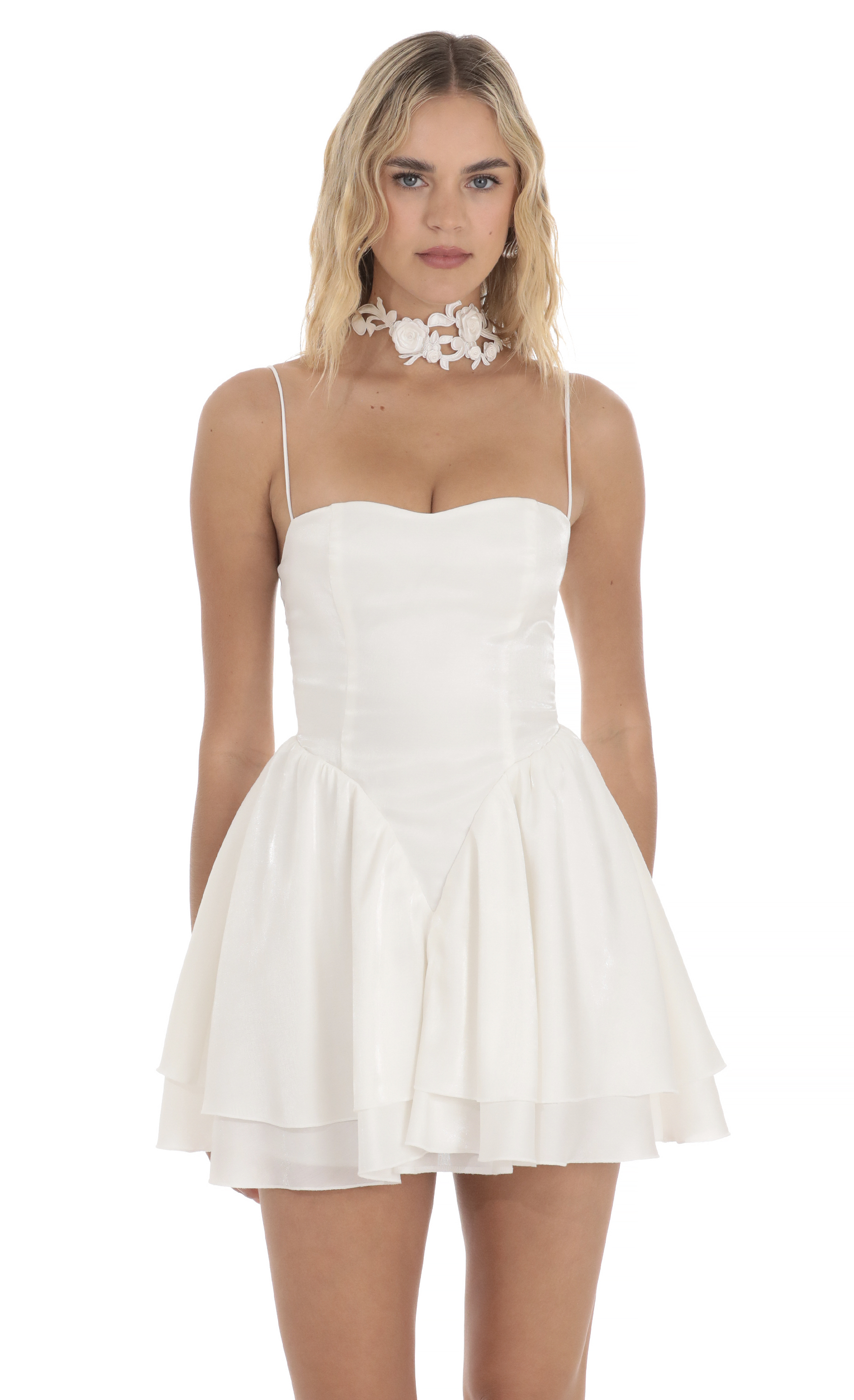 Shimmer Fit and Flare Dress in White