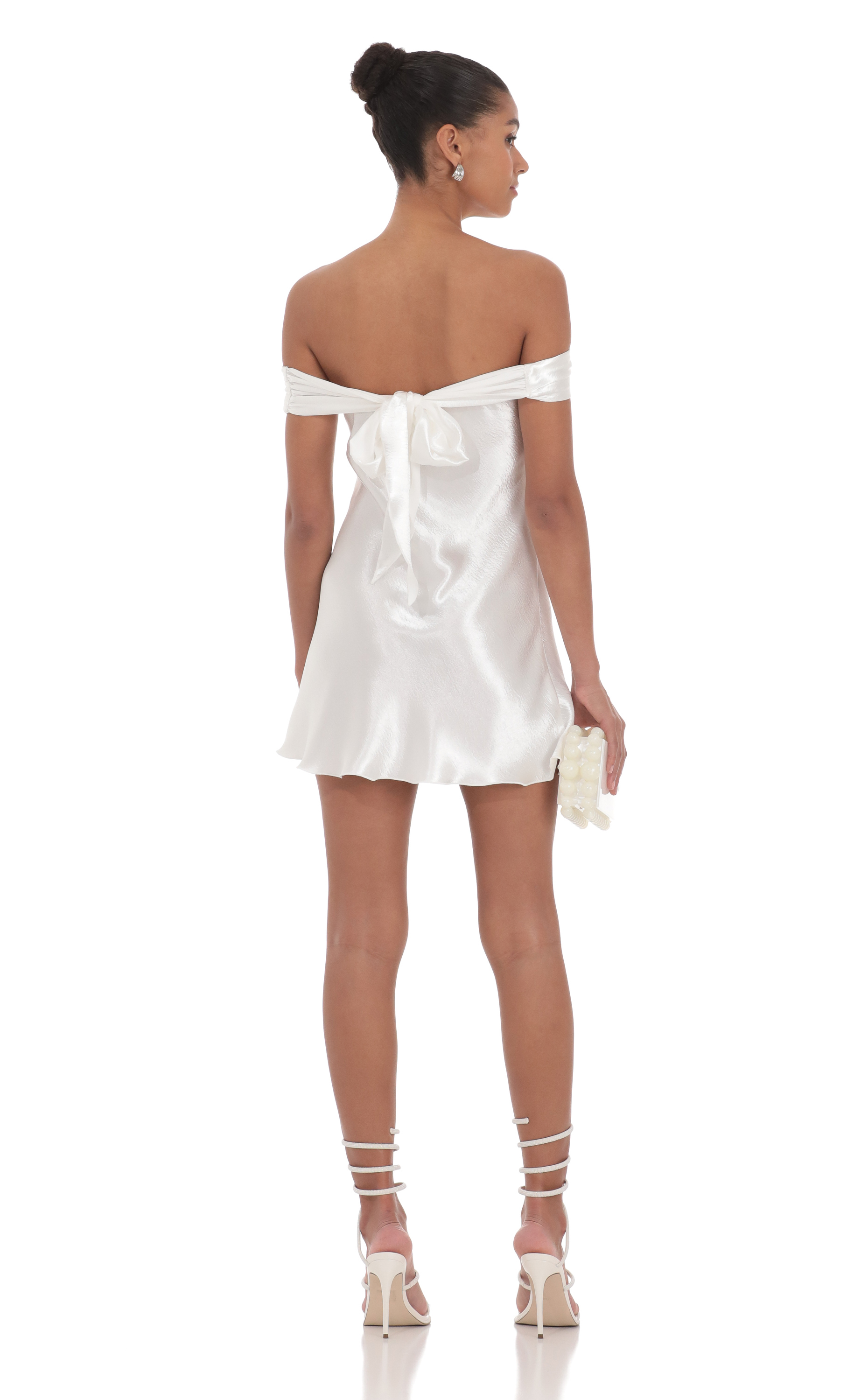 strapless open back dress White Satin Mini Dress with Ruffles