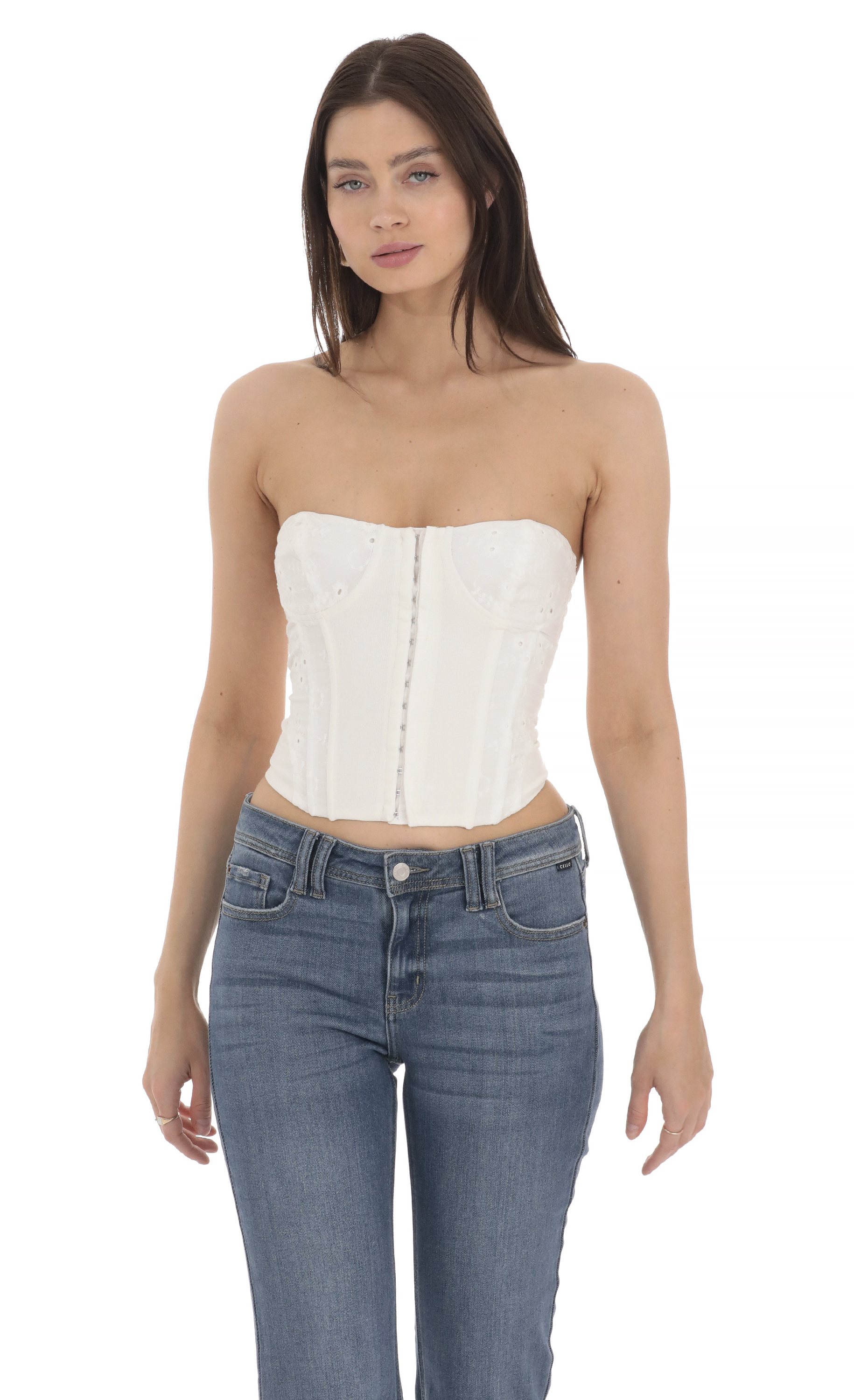 Floral Eyelet Corset Top in White