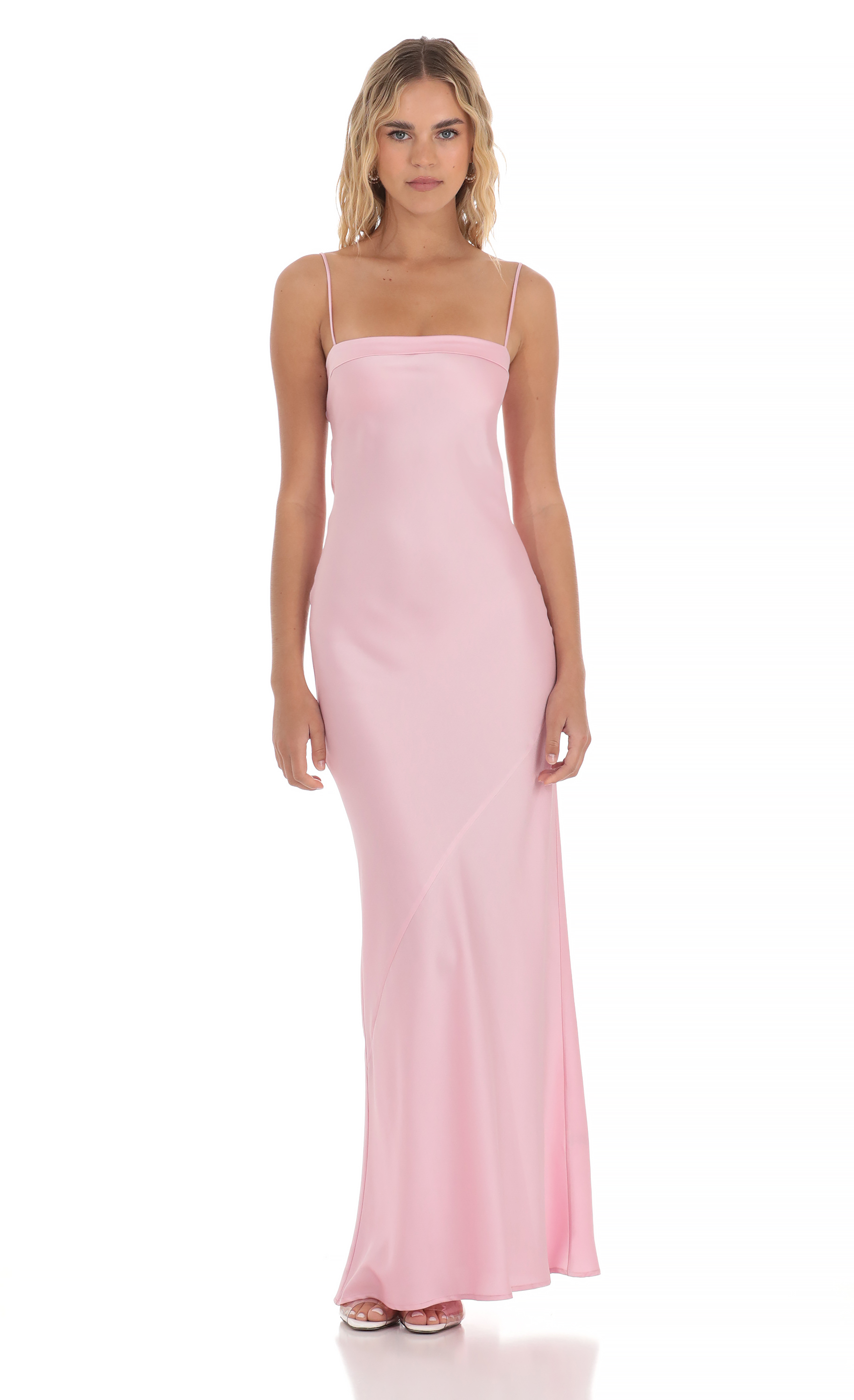 Satin Open Back Maxi Dress in Pink