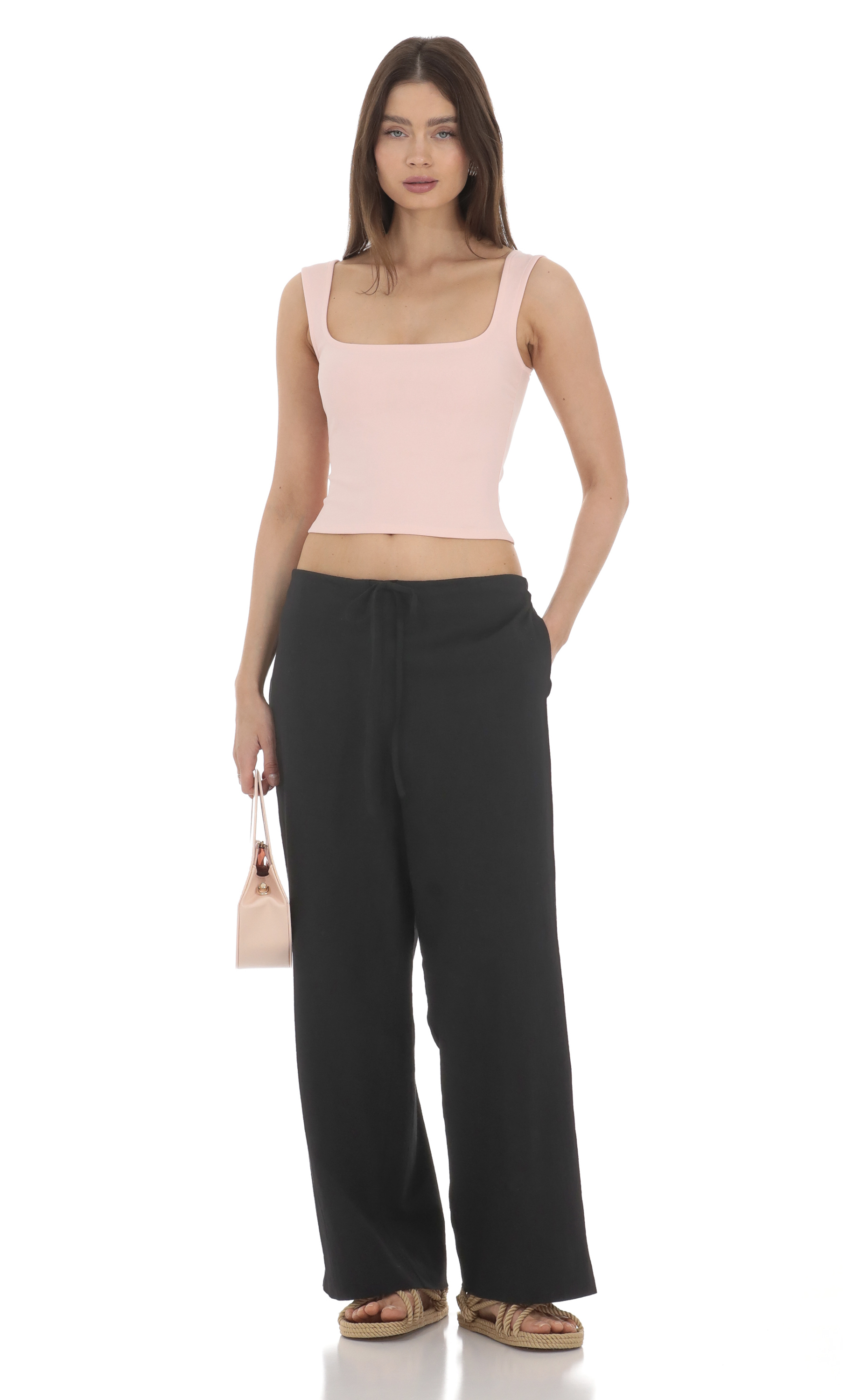 Low Rise Straight Pants in Black