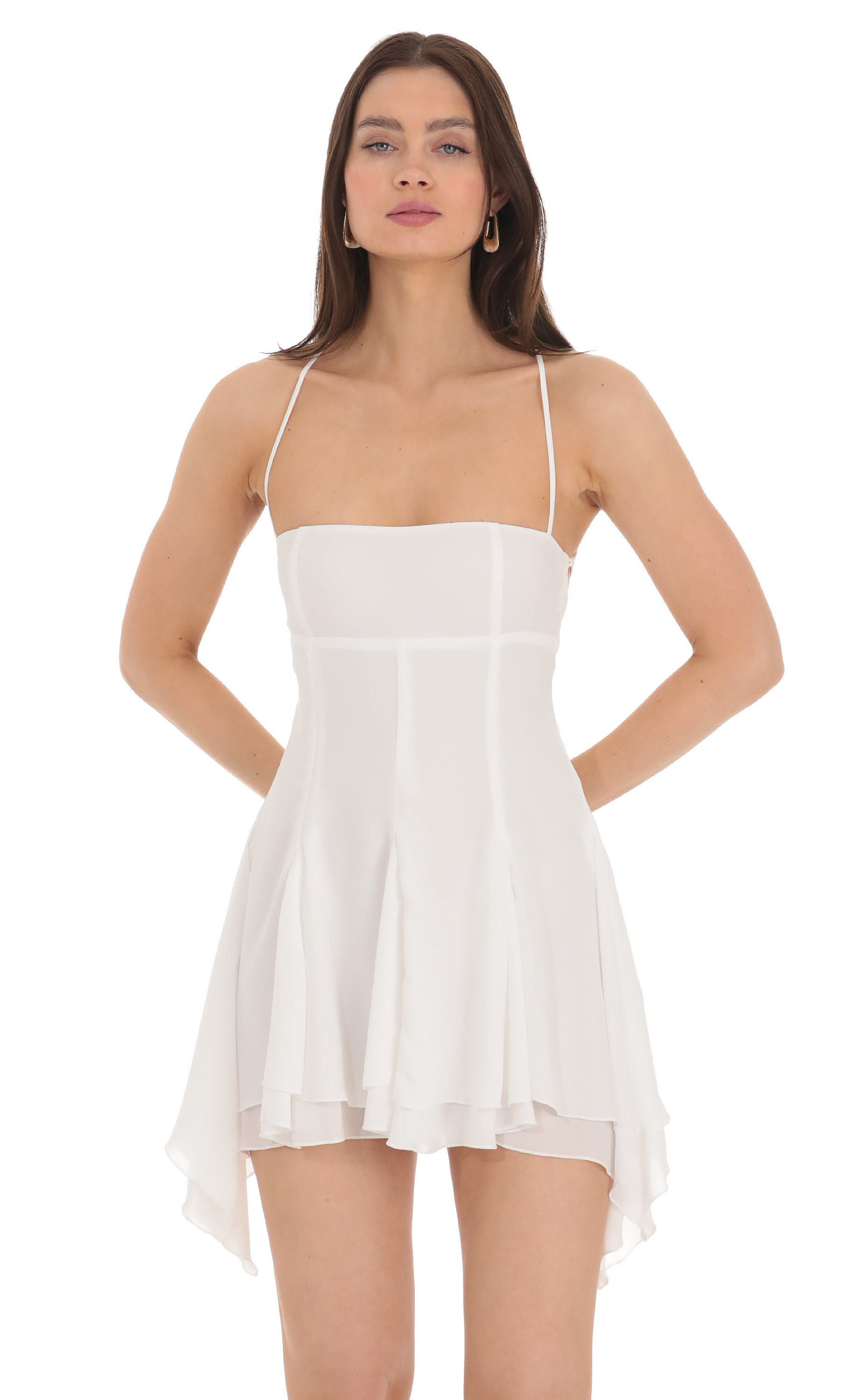 Asymmetrical Side Flare Dress in White