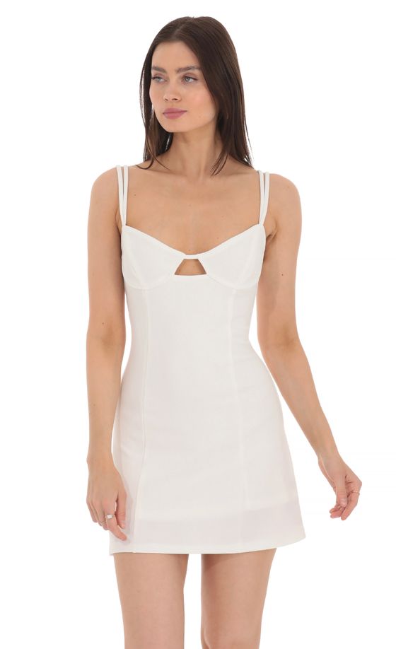 Ribbed Keyhole Dress in White