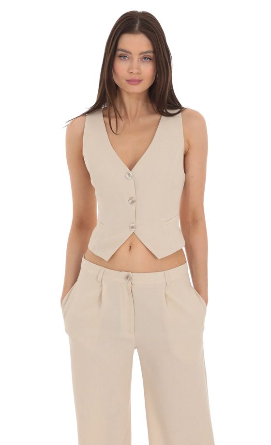 Linen Buttoned Vest in Cream