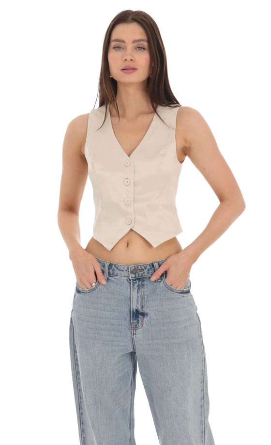 Satin Button Vest Top in Cream