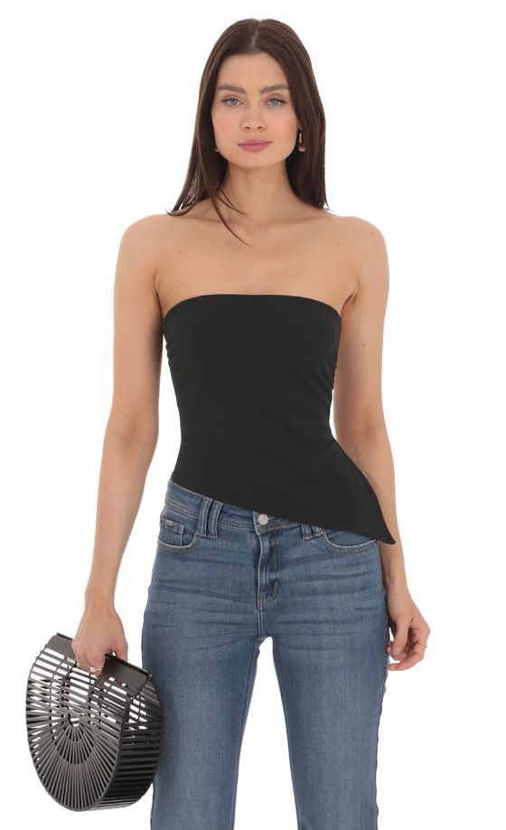 Strapless Side Slit Top in Black