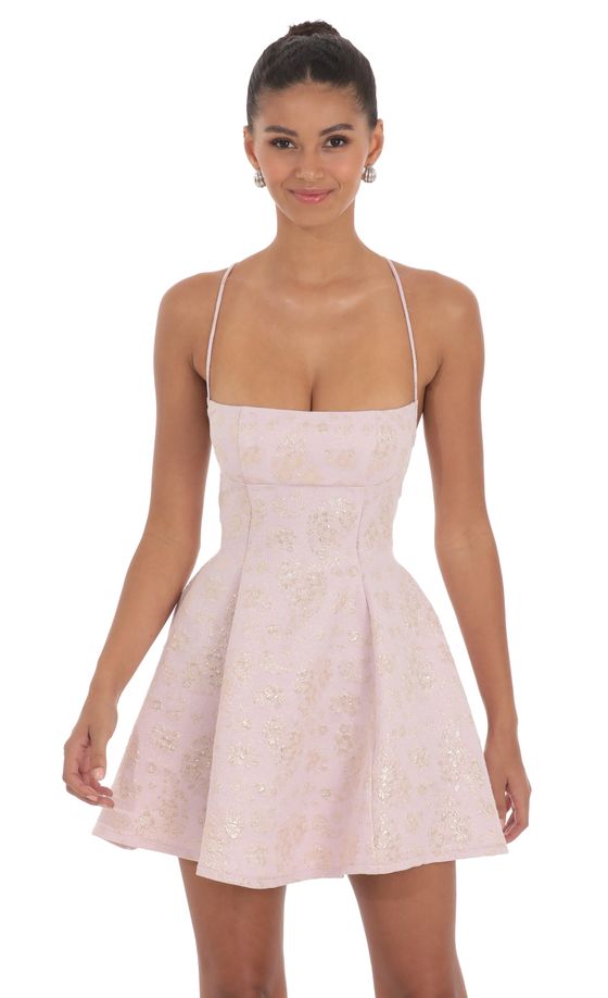 Foiled Floral Fit and Flare Dress in Lilac
