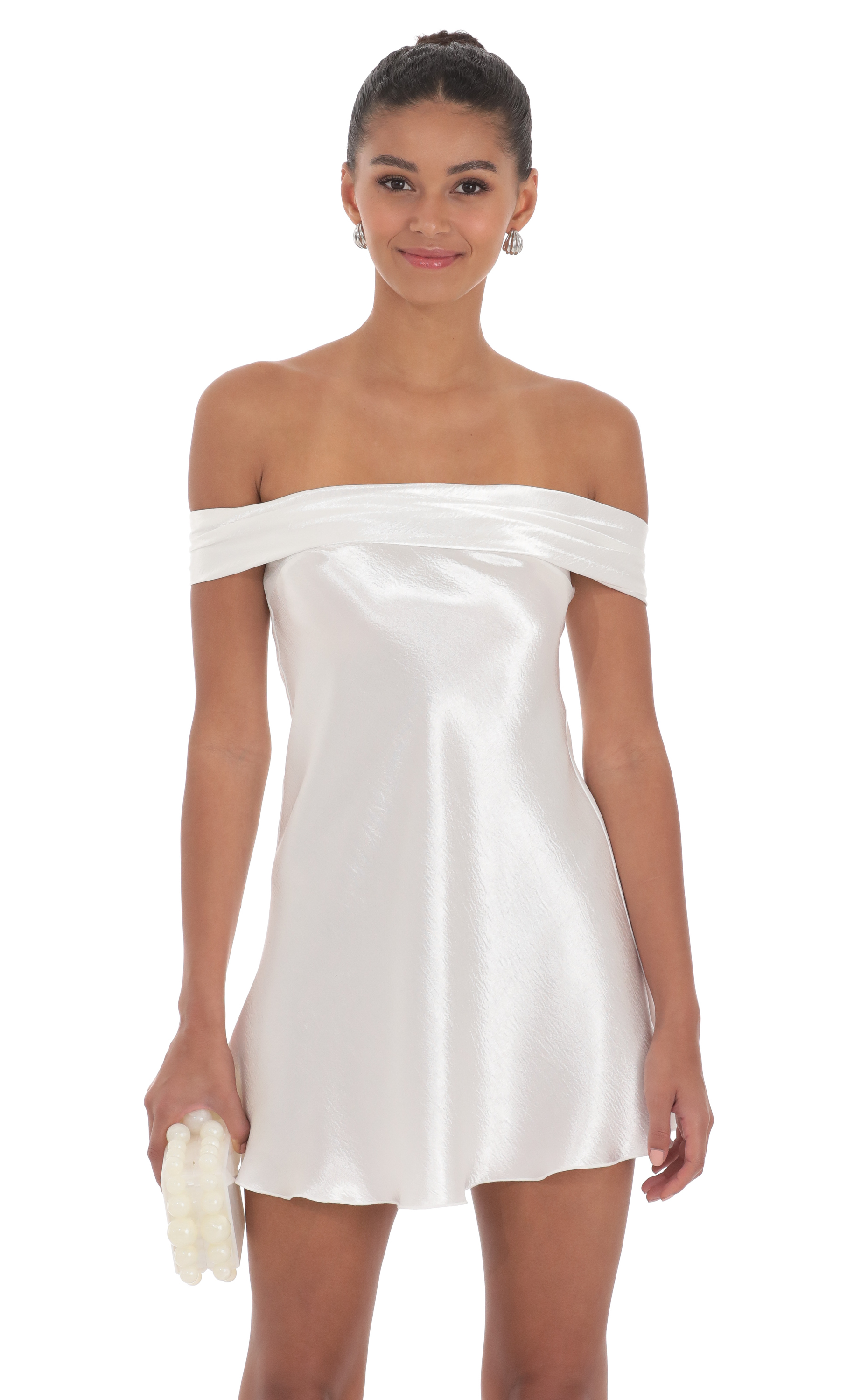strapless open back dress Marleigh Satin Off-Shoulder Mini Dress
