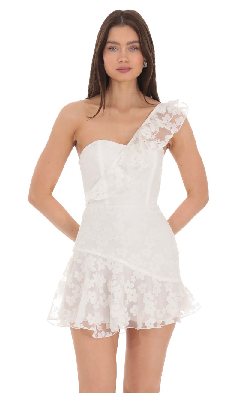Floral Corset One Shoulder Dress in White | LUCY IN THE SKY