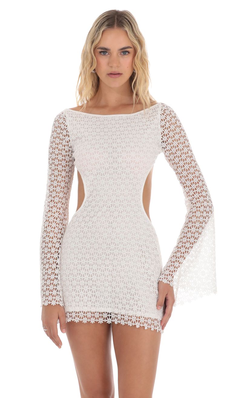 Embroidered Long Sleeve Dress in White