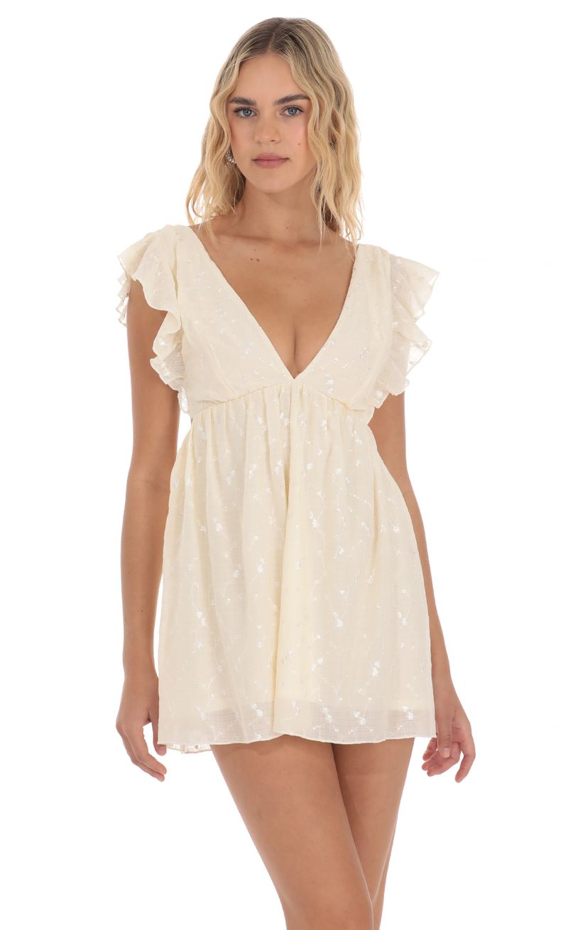 Floral V-Neck Babydoll Dress in Yellow | LUCY IN THE SKY Floral V-Neck Babydoll Dress in Yellow | LUCY IN THE SKY