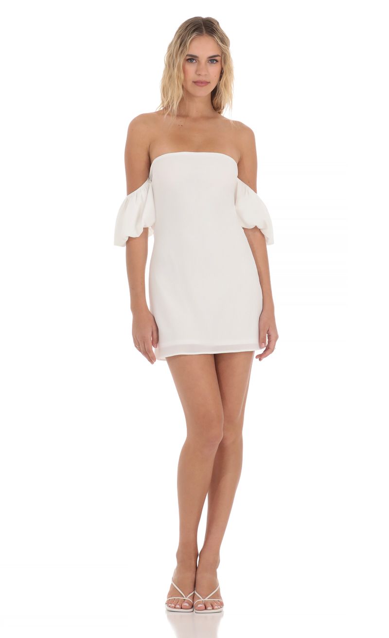 Off Shoulder Puff Sleeve Dress in White | LUCY IN THE SKY