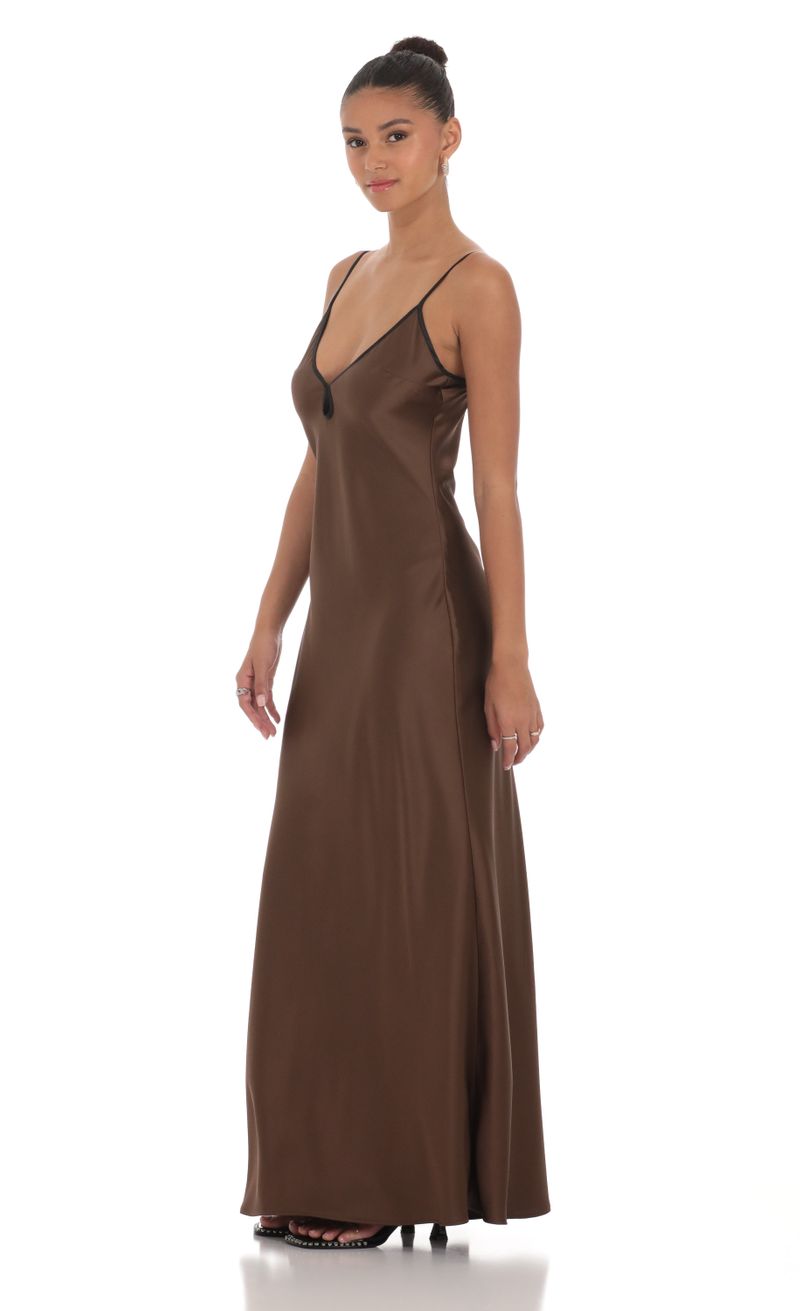 Satin Shift Maxi Dress in Brown | LUCY IN THE SKY