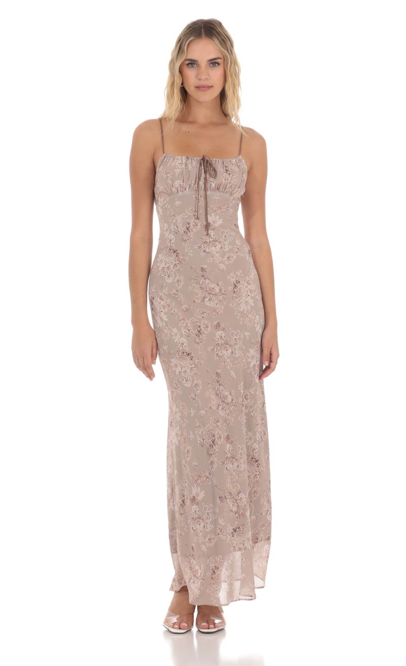 Chiffon Floral Maxi Dress in Taupe | LUCY IN THE SKY Chiffon Floral Maxi Dress in Taupe | LUCY IN THE SKY