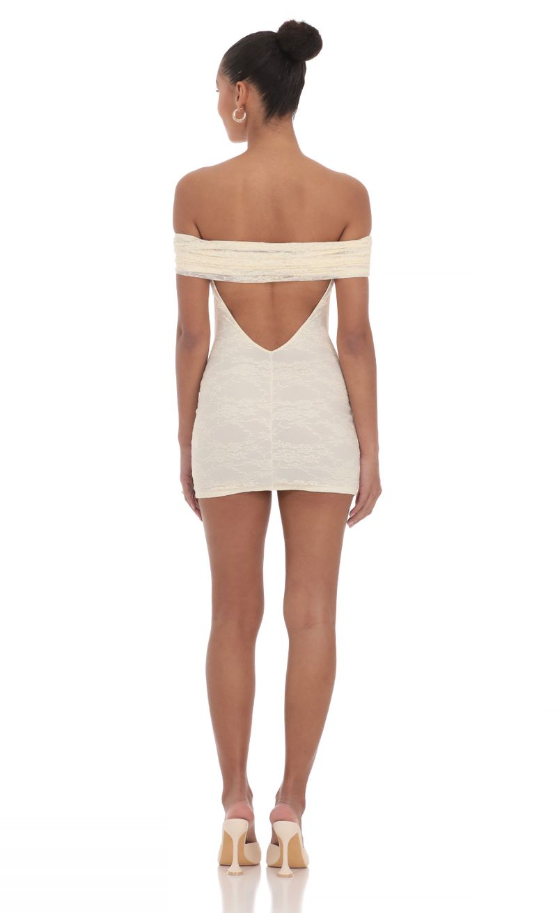 Off Shoulder Lace Bodycon Dress in Cream | LUCY IN THE SKY