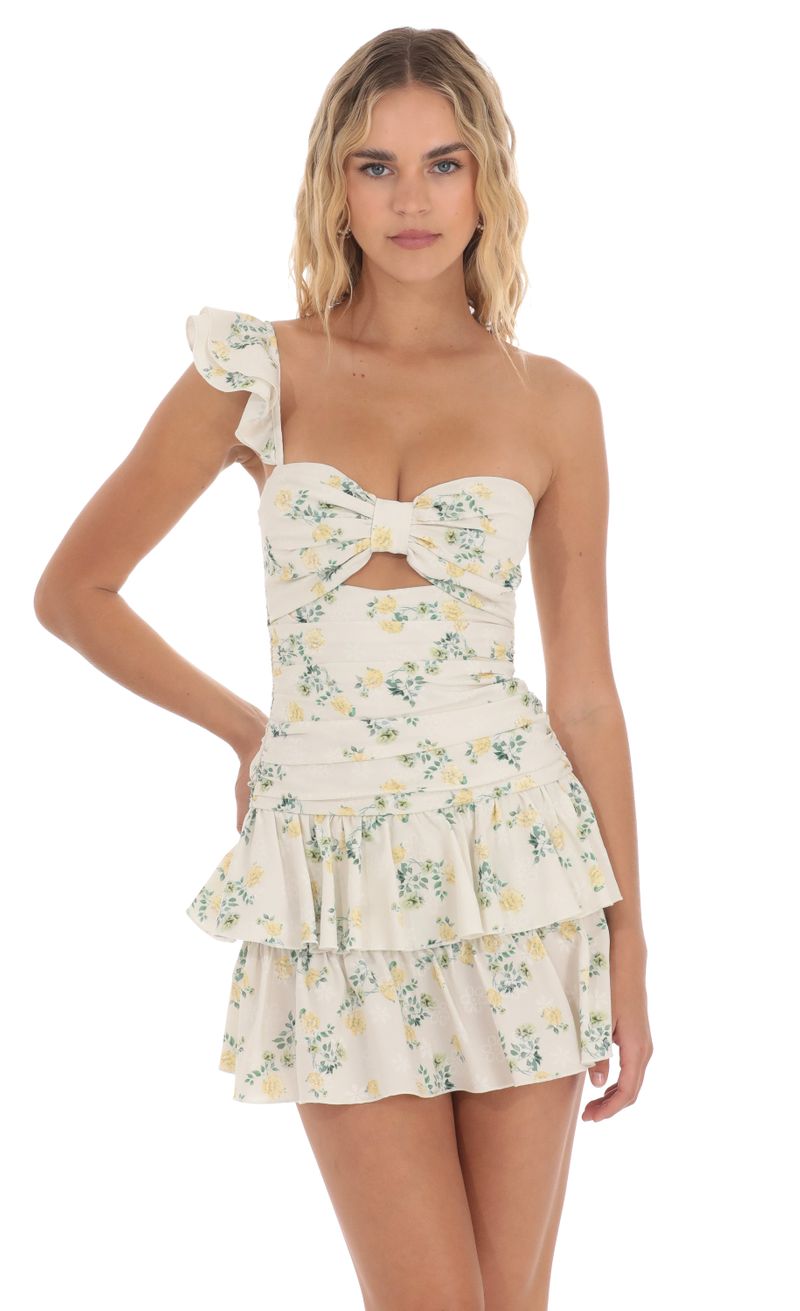knee length dresses for ladies Like Me One-Shoulder Layered Mini Dress Floral Pink main image 1