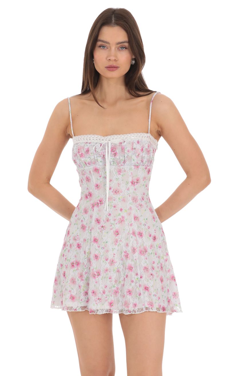 Lace Floral Front Tie Dress in White | LUCY IN THE SKY