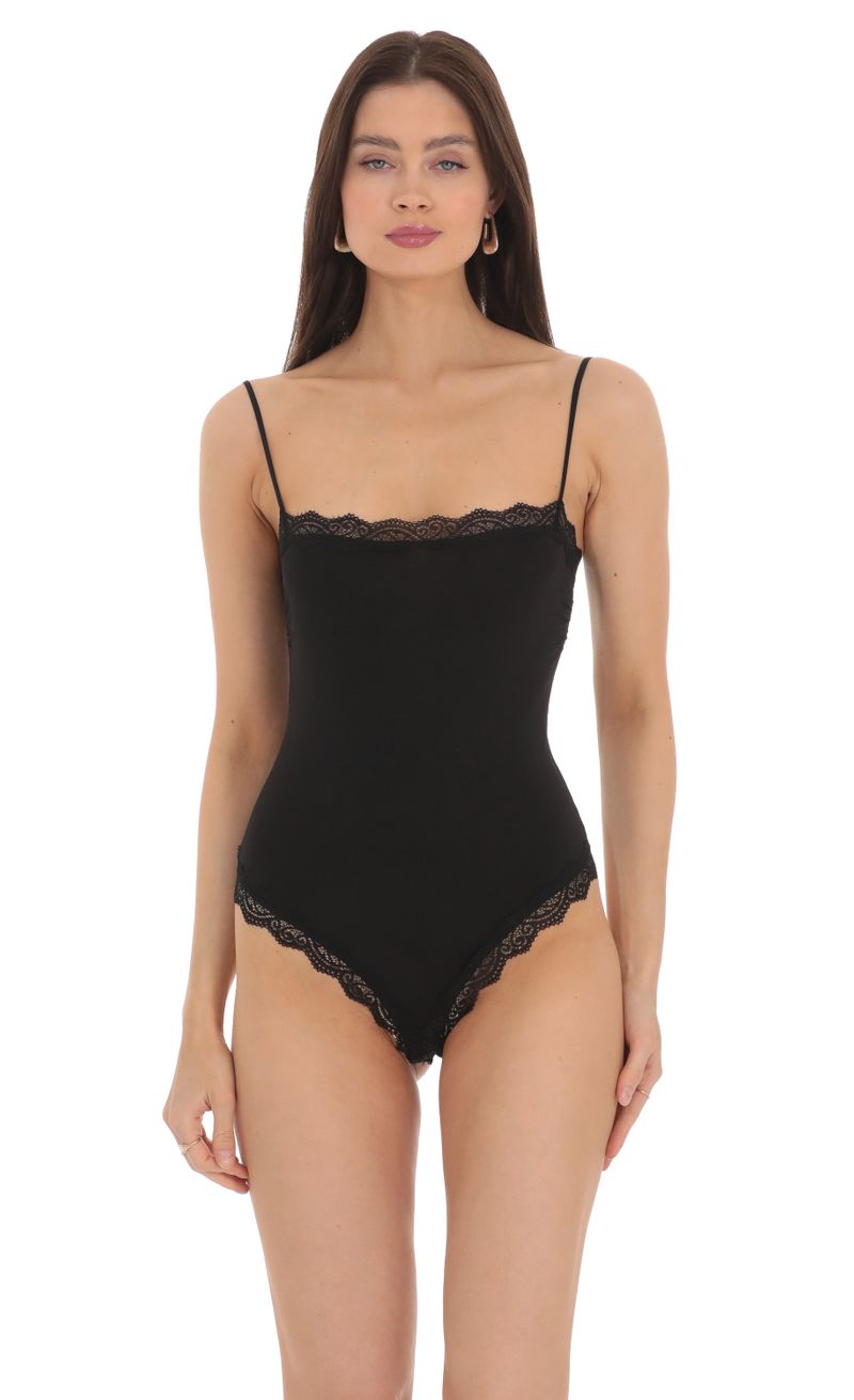 Lace Square Neck Bodysuit in Black | LUCY IN THE SKY Lace Square Neck Bodysuit in Black | LUCY IN THE SKY