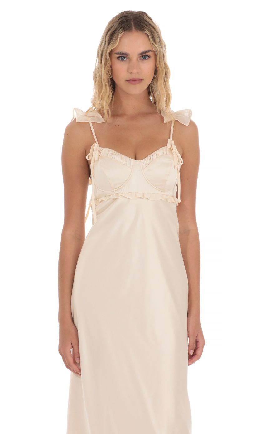 Picture Satin Ruffle Strap Midi Dress in Cream. Source: https://media-img.lucyinthesky.com/data/Apr24/850xAUTO/01718740-b91a-4fe8-bf1e-40a142132d8c.jpg
