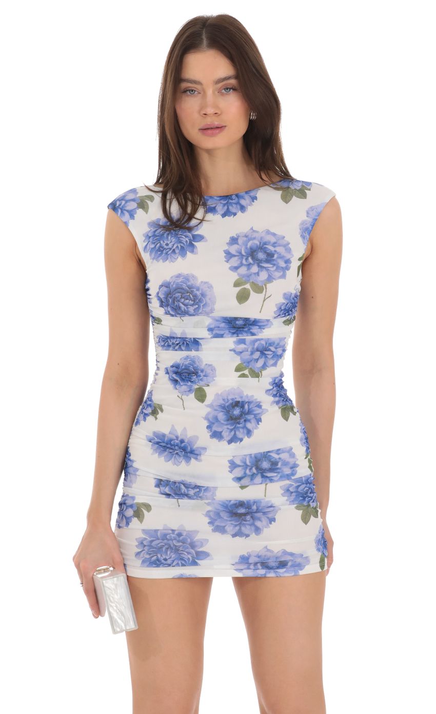 Picture Floral High Neck Bodycon Dress in White. Source: https://media-img.lucyinthesky.com/data/Apr24/850xAUTO/01f00189-e2b4-4ad3-8ac1-d93fb4e80a56.jpg