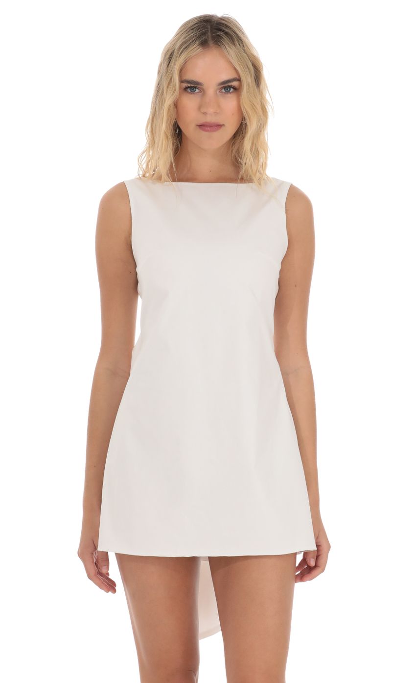 Picture High Neck Back Bow Dress in White. Source: https://media-img.lucyinthesky.com/data/Apr24/850xAUTO/0a43880d-aa0e-4c1e-9a93-1e434ccd7f34.jpg