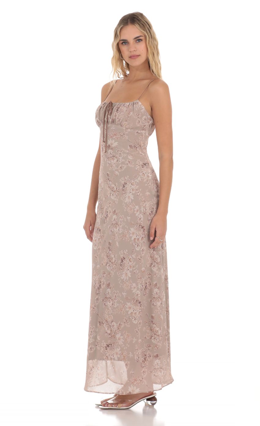 Picture Chiffon Floral Maxi Dress in Taupe. Source: https://media-img.lucyinthesky.com/data/Apr24/850xAUTO/0ae20469-87a7-4553-a4ab-ed2031f3e9e8.jpg
