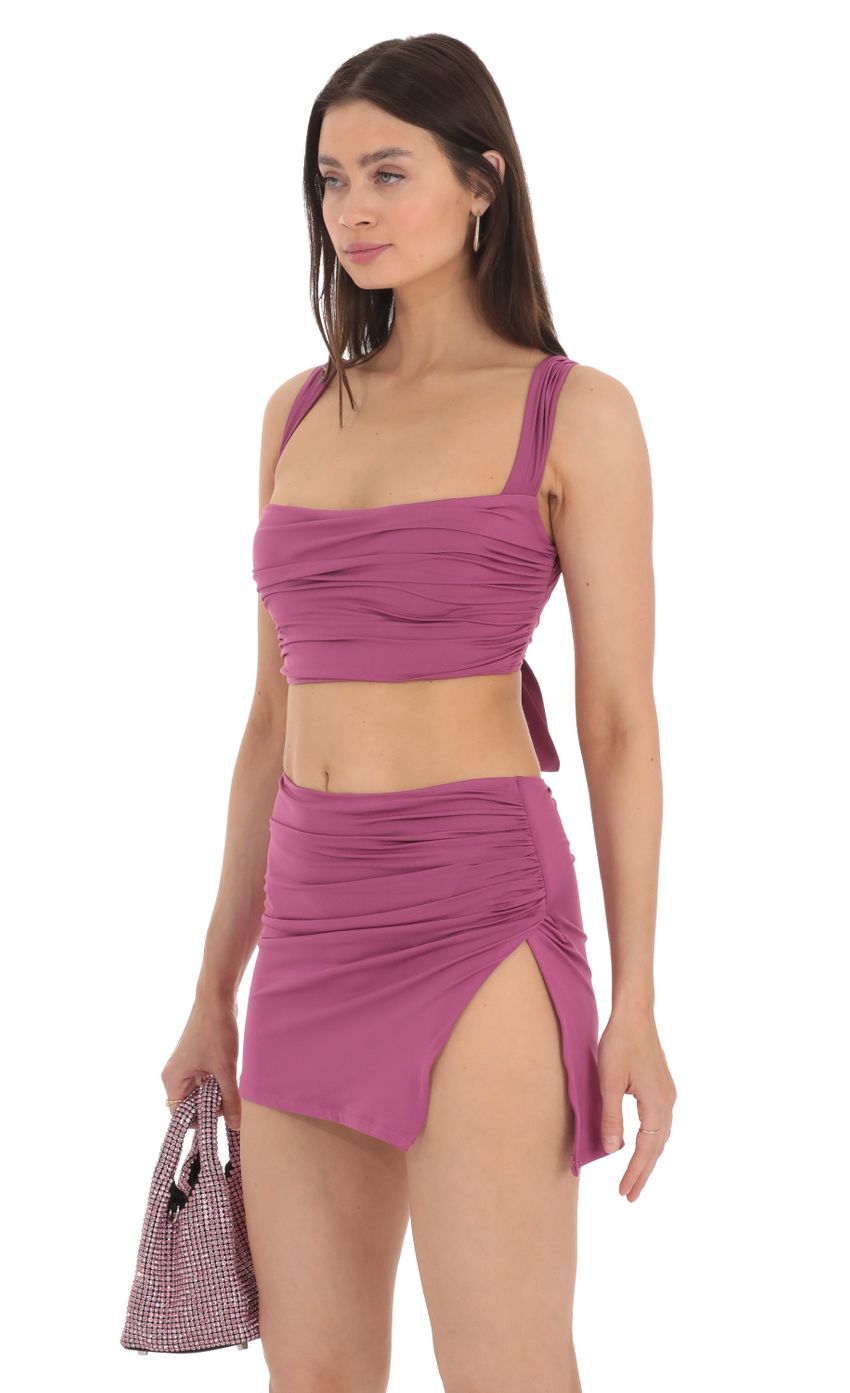 Picture Ruched Two Piece Skirt Set in Berry. Source: https://media-img.lucyinthesky.com/data/Apr24/850xAUTO/1200f8d6-8205-4ab2-aa75-d148473abd4d.jpg